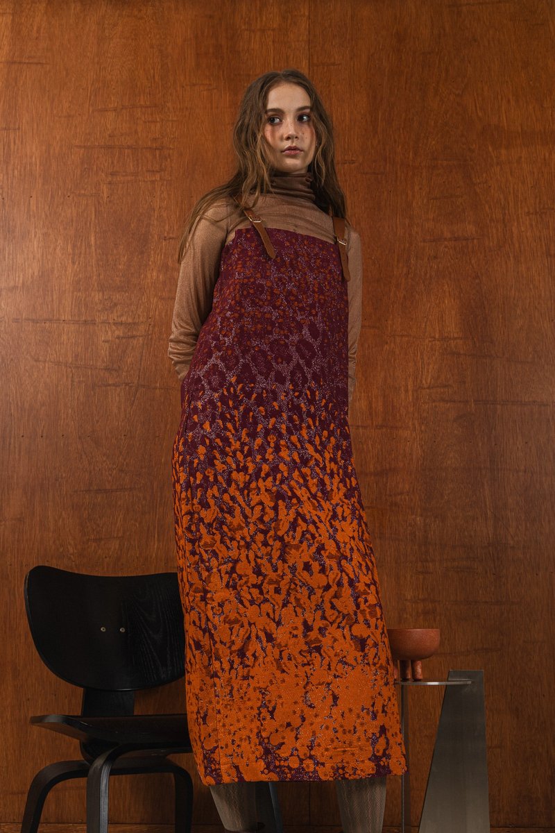 wool floral fabric midi dress 羊毛花纱细肩带洋装 - 洋装/连衣裙 - 羊毛 红色