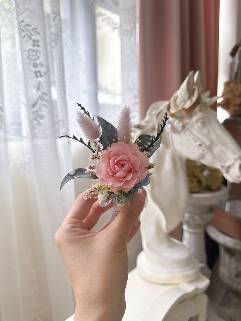 婚礼-永生花玫瑰胸花 新郎胸花 结婚胸花 蜜桃粉 - 干燥花/捧花 - 植物．花 粉红色