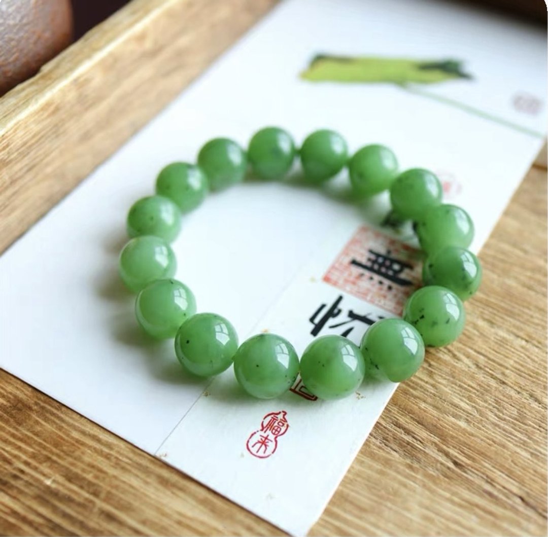 天然和田玉手串/碧玉手链 - 手链/手环 - 玉石 绿色