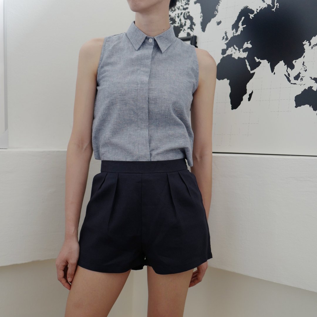 Collar Crop Top (Slate) - 女装上衣 - 棉 灰色