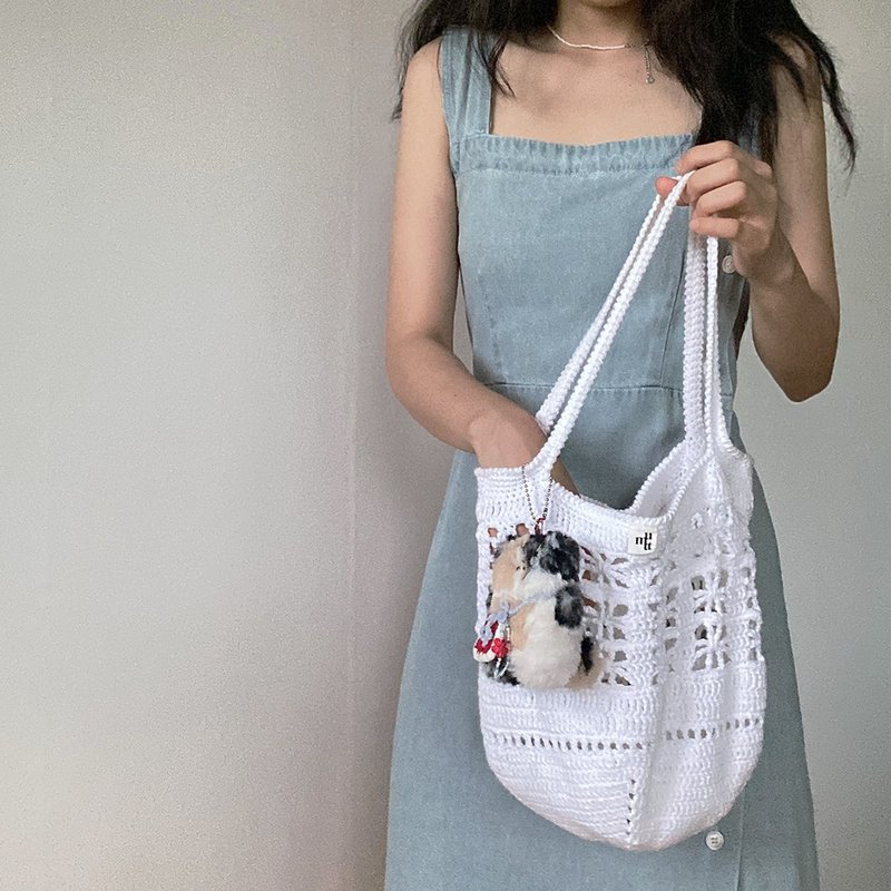 棉质日常花园网状肩背包 - 侧背包/斜挎包 - 棉．麻 白色