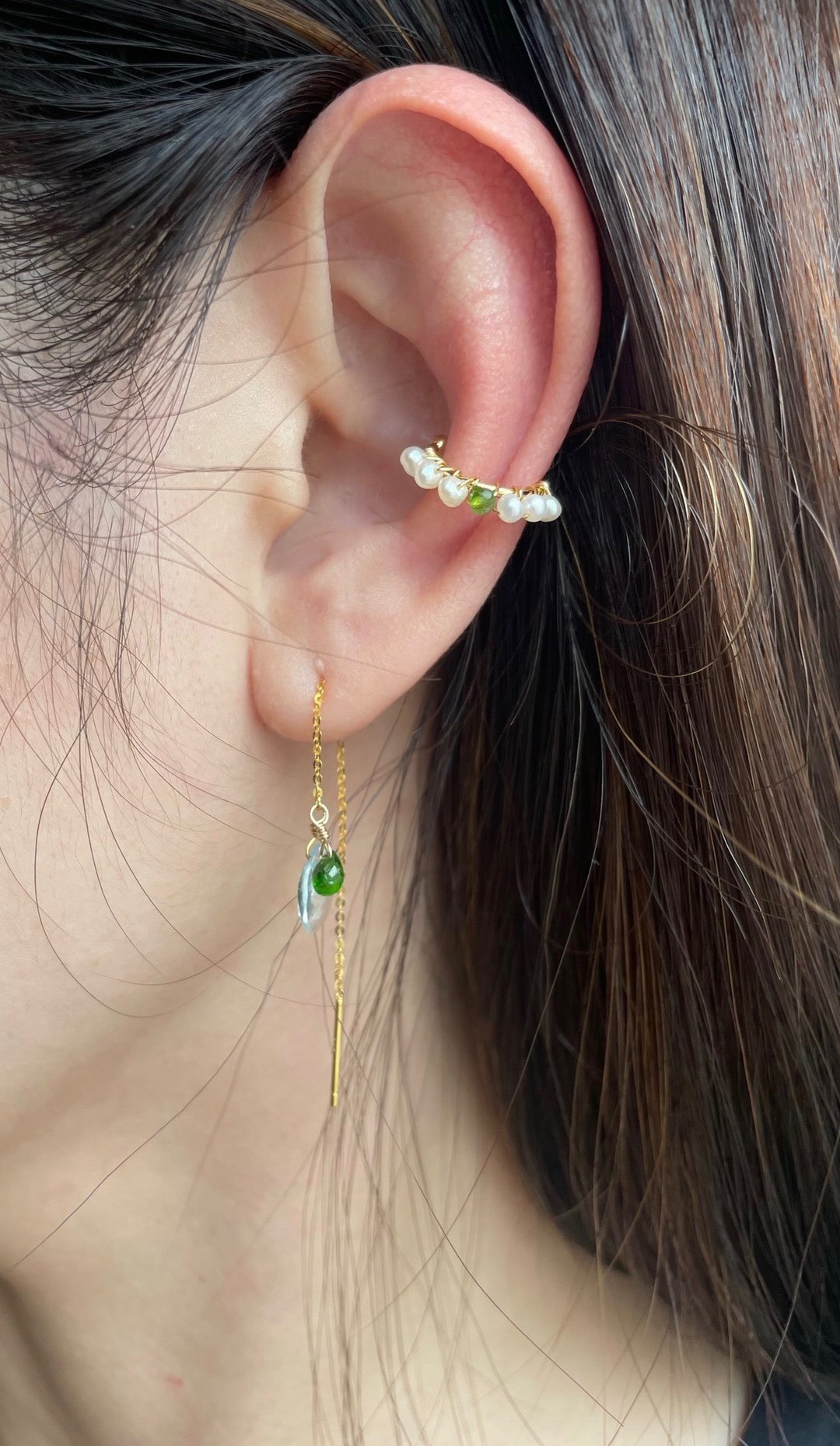 珍珠耳骨夹ear hook 耳扣 - 耳环/耳夹 - 珍珠 绿色