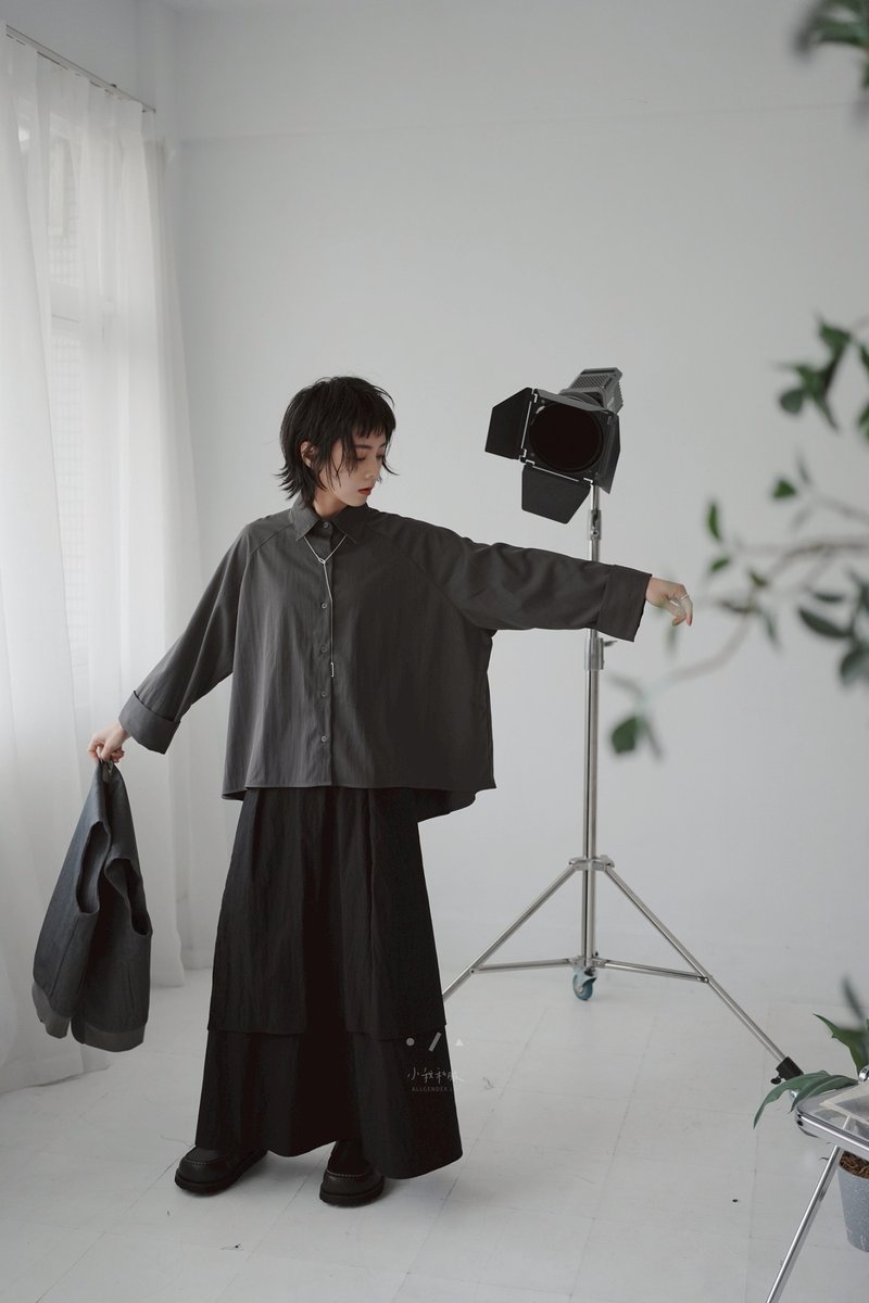 策展人反折袖无肩线衬衫 现货 - 女装衬衫 - 尼龙 黑色