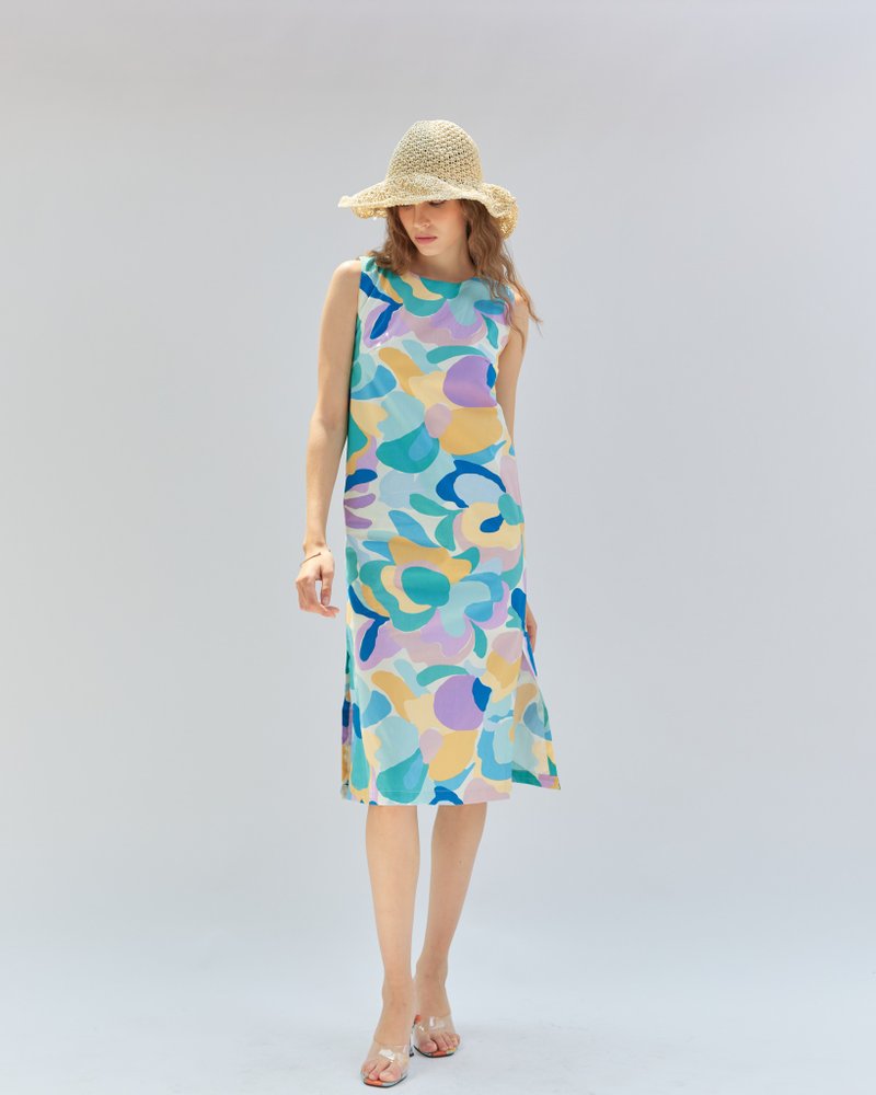 BIRUCHU SUMMER VIBES DRESS - 洋装 浅蓝 碎花 - 洋装/连衣裙 - 棉．麻 多色