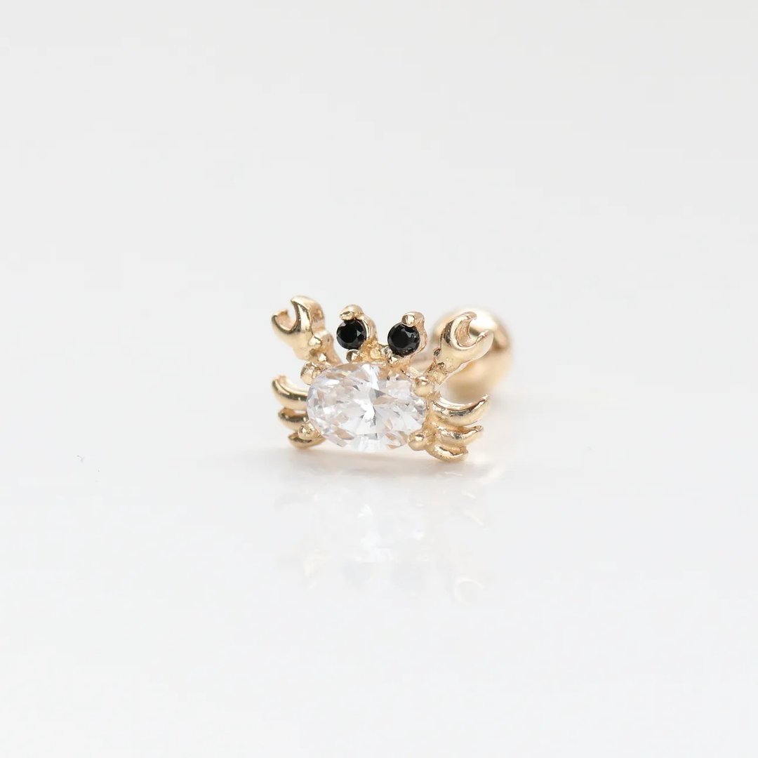 14K 螃蟹钻造型锁珠耳环_ES928 (单个)  耳骨 耳窝 不退色 - 耳环/耳夹 - 贵金属 金色