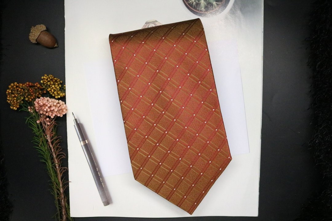 霞光格紋真絲領帶休閒百搭學院風necktie - 领带/领带夹 - 丝．绢 