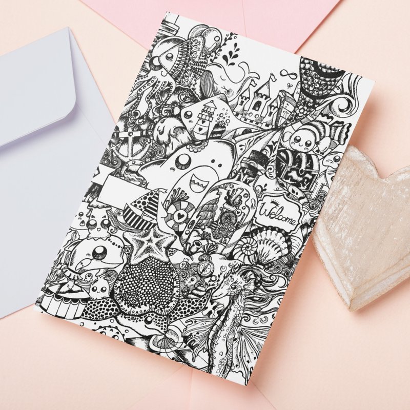 \ 限时优惠 / 插画手写明信片 | 海洋鲨鱼 POSTCARD - 卡片/明信片 - 纸 灰色