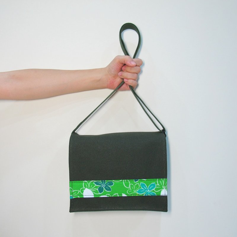 客家桐花 客手工小书包 草绿色 - 侧背包/斜挎包 - 棉．麻 绿色