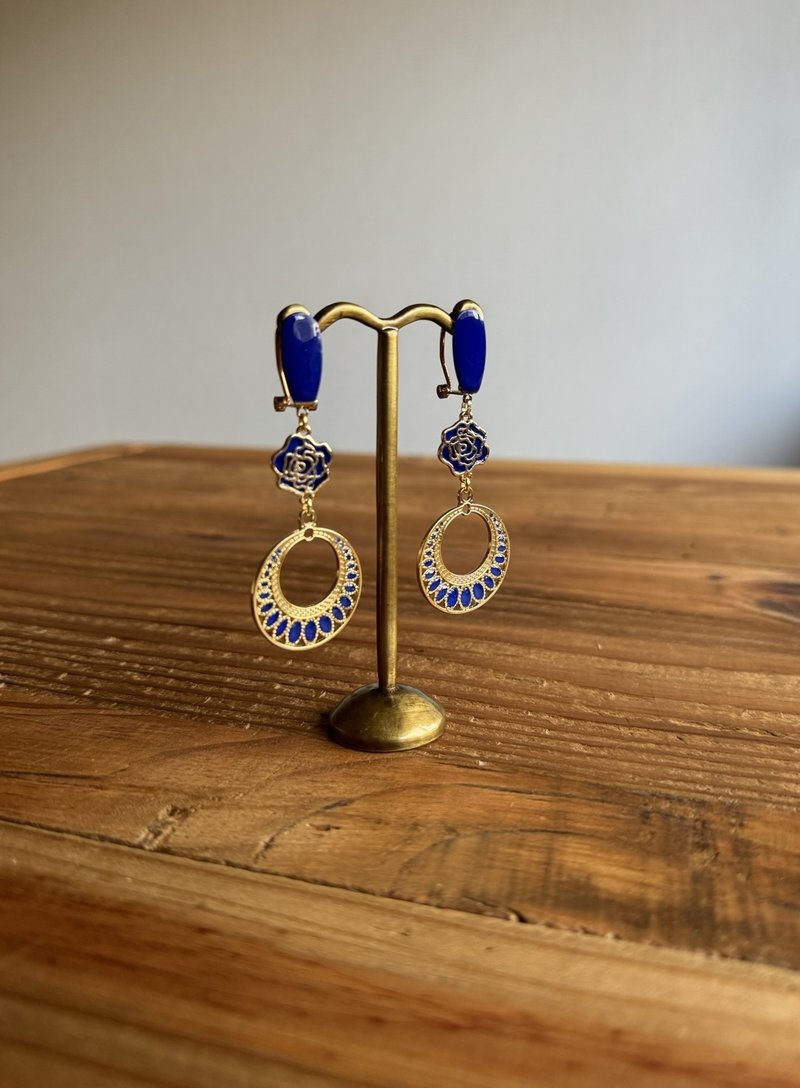 吉普赛大尺寸耳针 (皇家蓝)_适用于舞蹈_附防掉落夹扣 __0057 - 耳环/耳夹 - 其他金属 蓝色