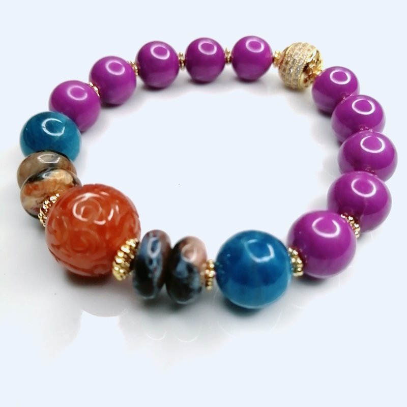 金银财宝 缅甸红翡翠彼得石蓝磷灰紫云母手串 - 手链/手环 - 半宝石 