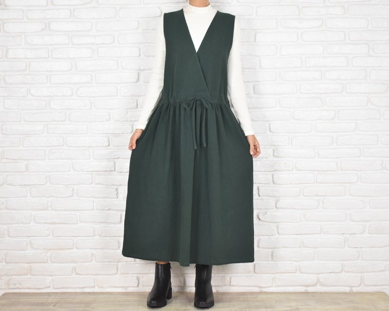 棉质 Cachecoeur 洋装 深绿 - 洋装/连衣裙 - 棉．麻 绿色