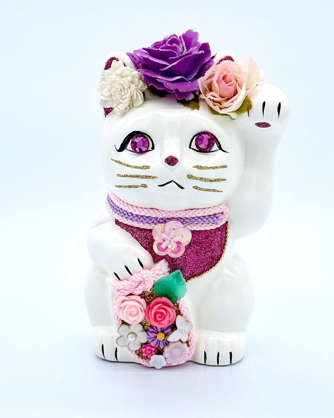 Hyakka ryoran lucky cat - 摆饰 - 陶 白色