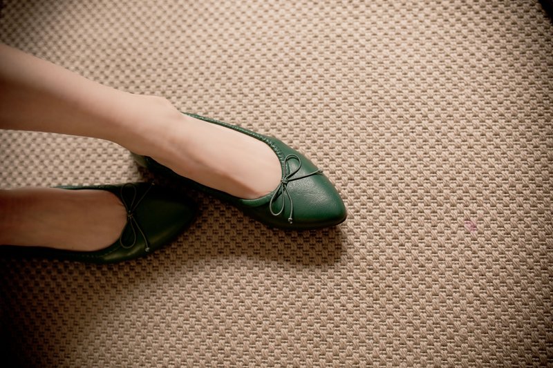 Gummy Bear 森林绿 手工/小羊皮/柔软/平底鞋/娃娃鞋 - 芭蕾鞋/娃娃鞋 - 真皮 绿色