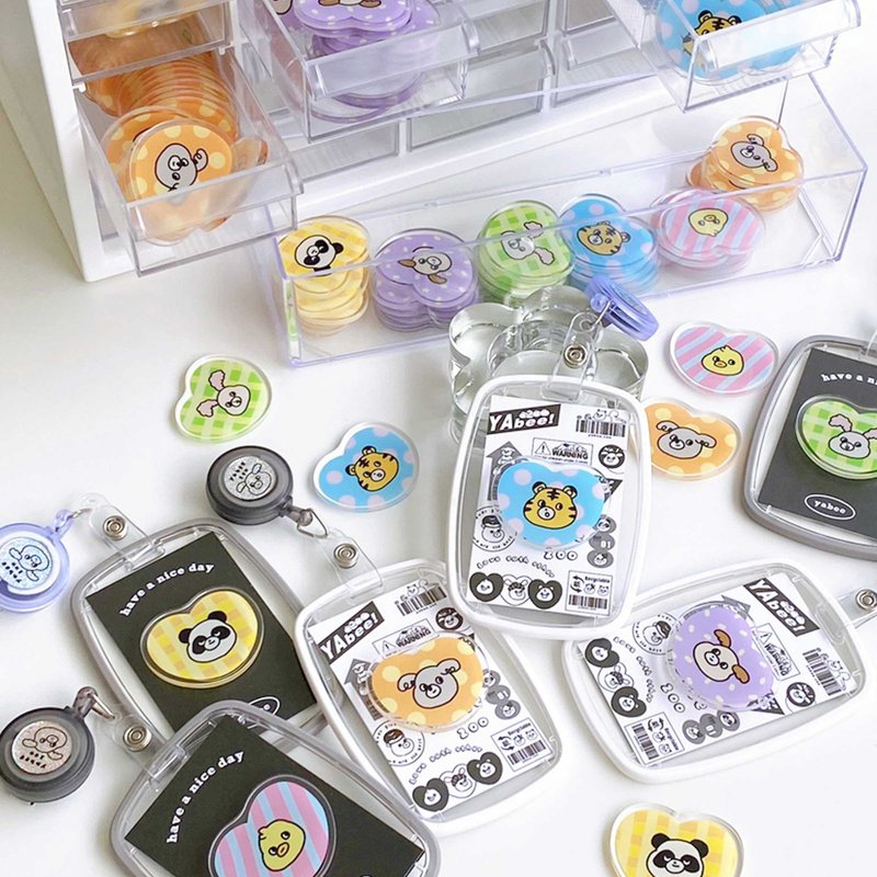 动物爱心伸缩扣票卡夹/证件套/挂绳-6款图案 - 证件套/卡套 - 塑料 多色