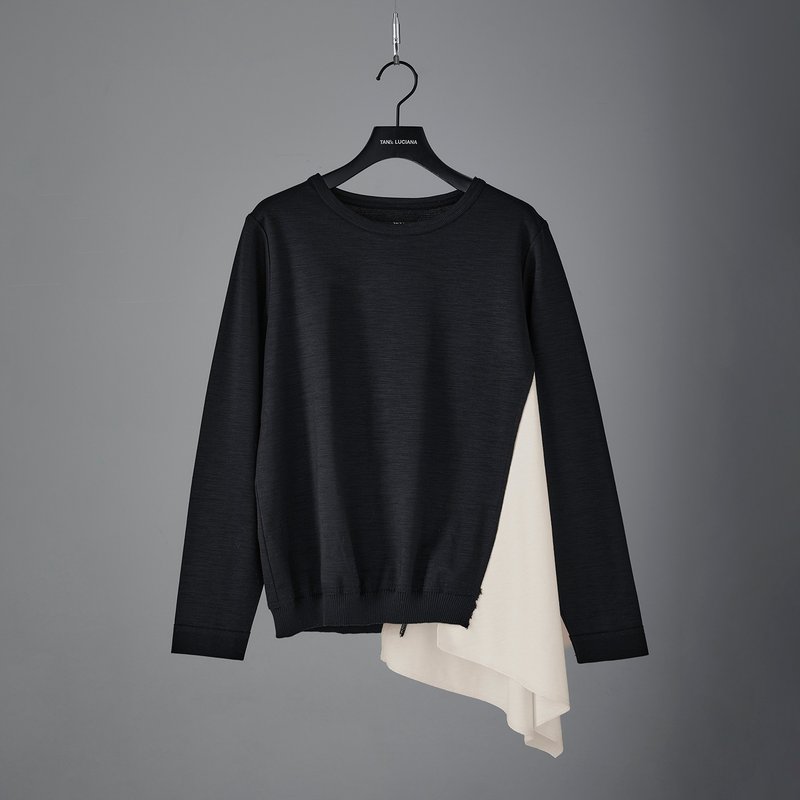 游移配色落片针织上衣 - 女装上衣 - 棉．麻 黑色