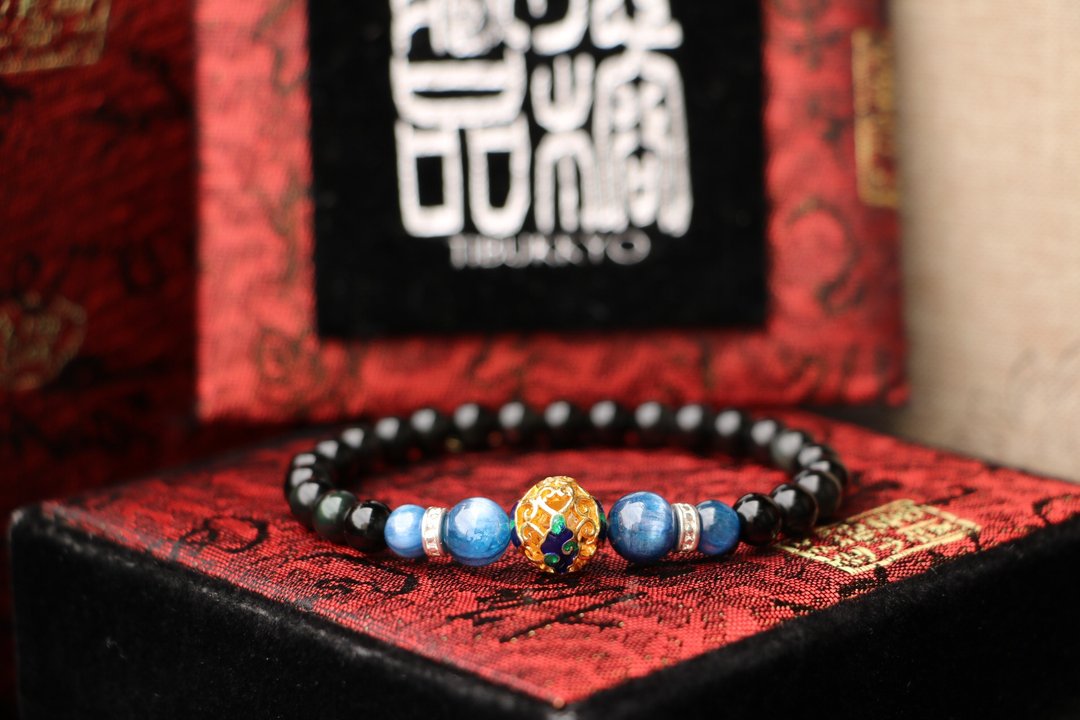 原矿无染色黑曜石6mm圆珠 蓝晶石手链 台北定制化串珠设计 饰品 - 手链/手环 - 宝石 