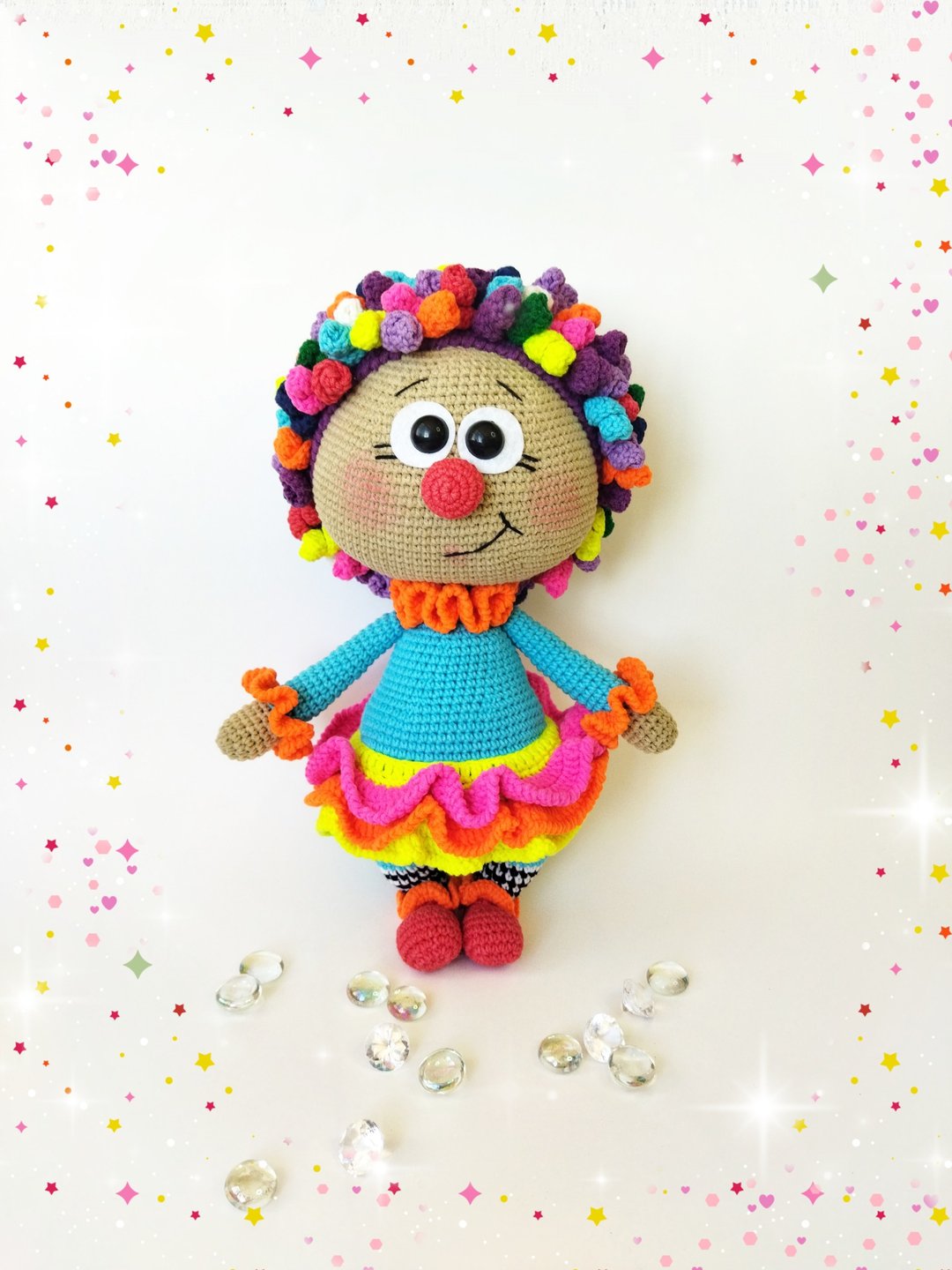 Amigurumi针织邦妮女孩Amigurumi钩针玩具小丑。 友好的玩具钩针 - 玩具/玩偶 - 棉 多色