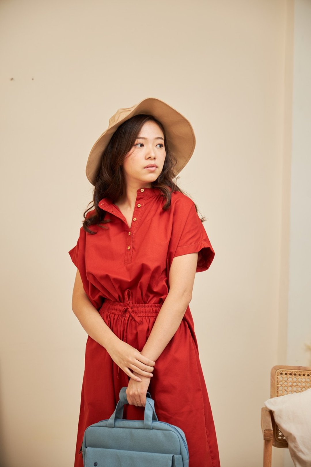 半袖侧开棉质上衣 - KATHI : 红色 - 女装衬衫 - 棉 红色