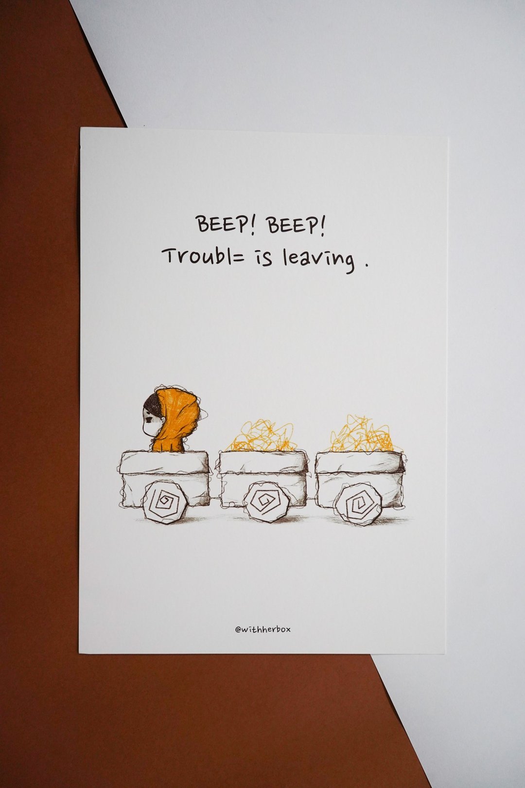 Murmurboo - Poster (Beep! Beep! Trouble is leaving ) - 卡片/明信片 - 纸 橘色
