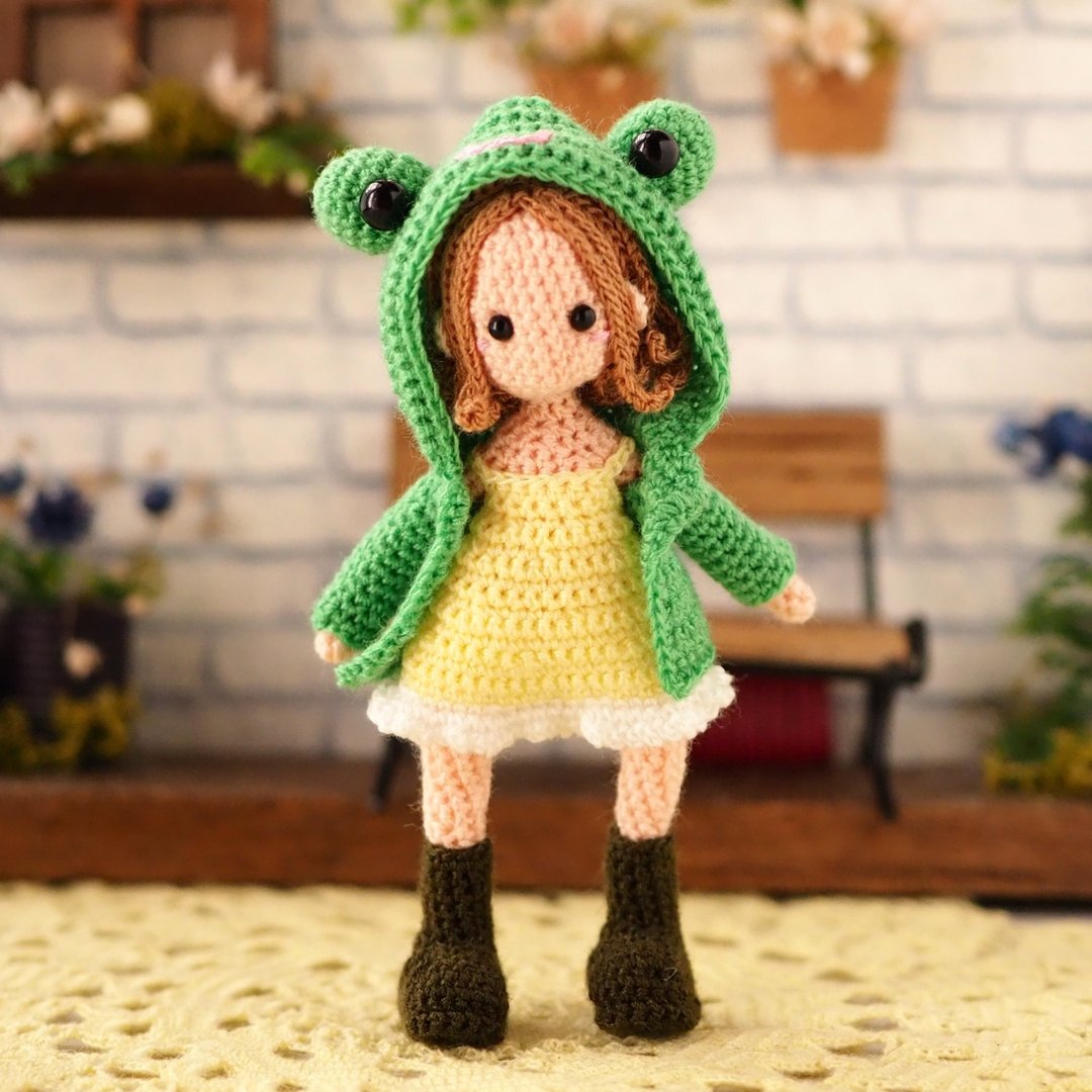 钩针娃娃/ amigurumi /钥匙链/绿色青蛙夹克/玩偶【接单订制】 - 玩偶/公仔 - 聚酯纤维 绿色