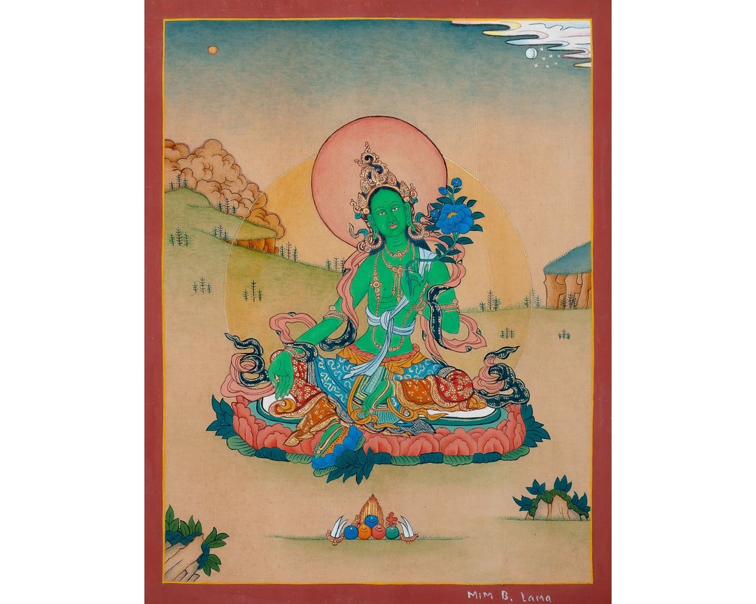 手工绿度母唐卡 – 真实展现迅速慈悲女神 翡翠 手链 - 墙贴/壁贴 - 其他材质 多色