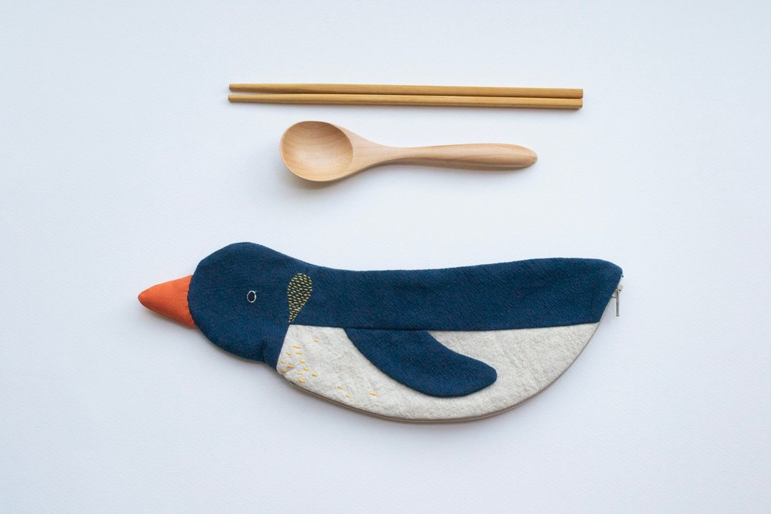 Penguin travel cutlery pouch case - Navy - 筷子/筷架 - 棉 多色