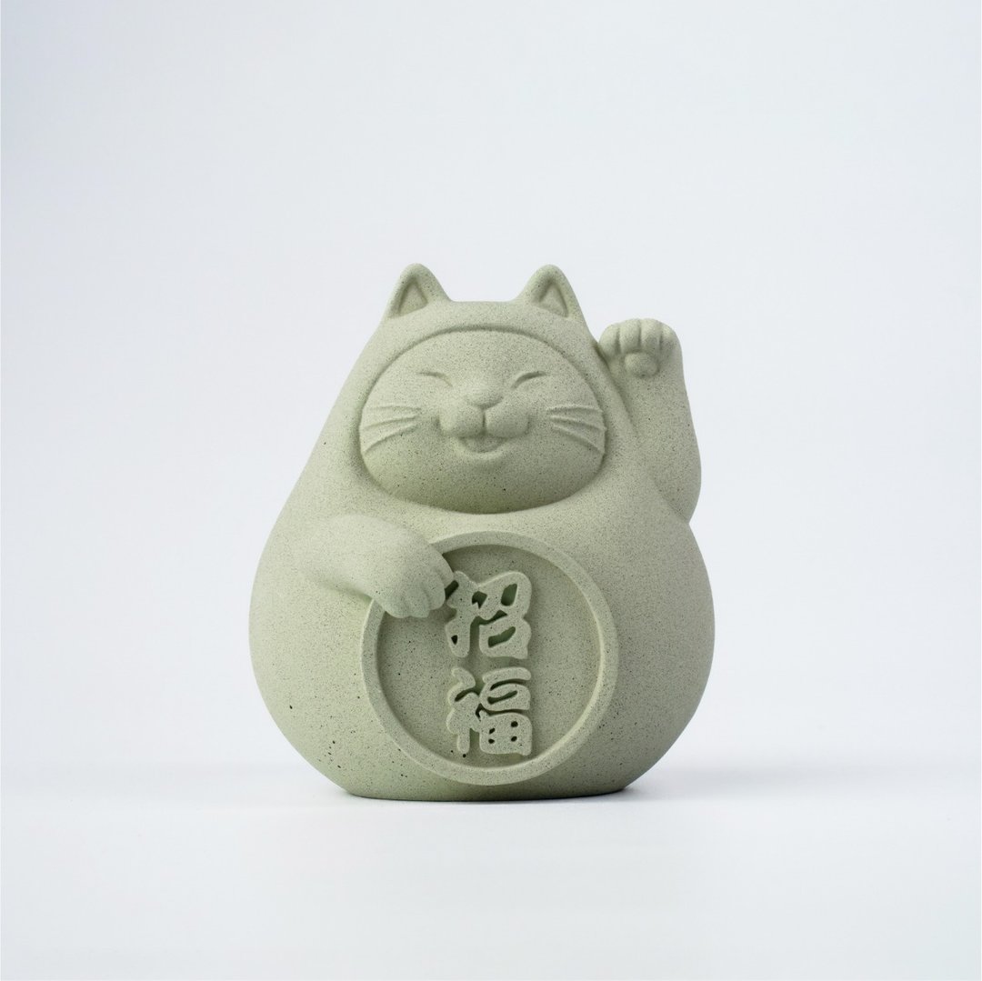 【平安福气好运到】胖胖招福猫 (中) 健康绿 - 香薰/精油/线香 - 水泥 绿色