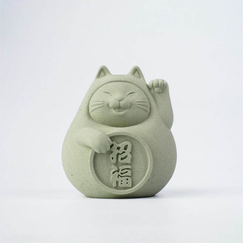 【平安福气好运到】胖胖招福猫 (中) 健康绿 - 香薰/精油/线香 - 水泥 绿色