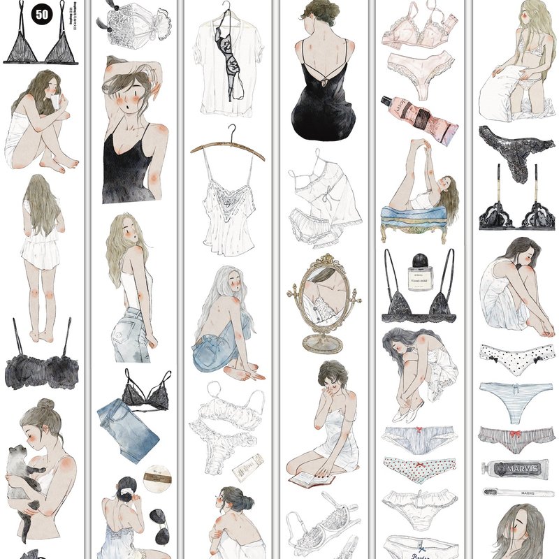 秘密 少女の心事、やわらかな素肌 PET 和紙膠帶 (kiss-cut) - 纸胶带 - 其他材质 多色