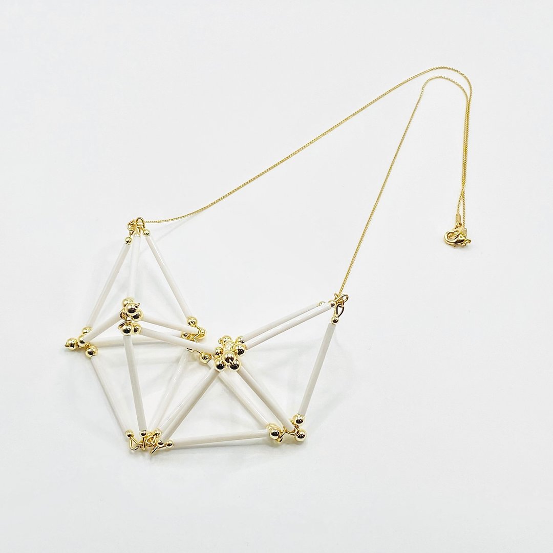 3D Heart NECKLACE【White×Gold】 - 项链 - 玻璃 白色