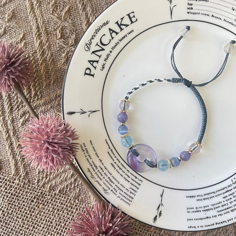 浪漫渐层紫水晶平安扣编织手链 - 手链/手环 - 水晶 