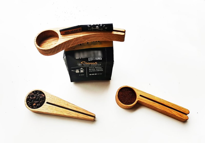 Personalized Coffee Spoon, Wood Coffee Scoop with Bag Clip, Wooden Coffee Scoop - 餐刀/叉/匙组合 - 木头 咖啡色