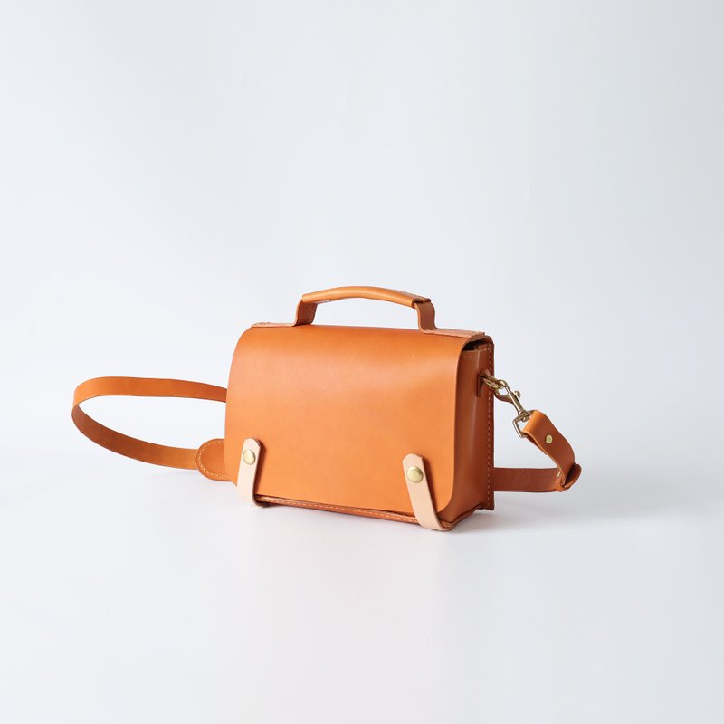 【客订版】极简斜挎休闲小方包男士迷你公文包 - 公文包/医生包 - 真皮 橘色