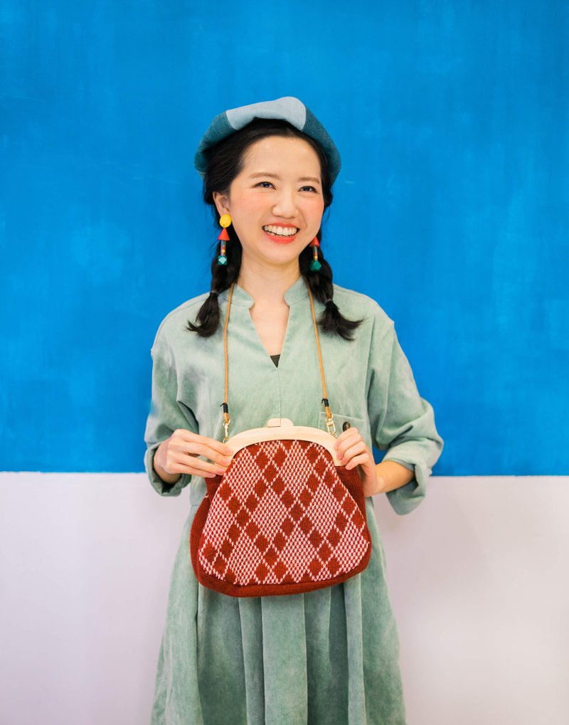 手制针织木制口金包 - 侧背包/斜挎包 - 羊毛 