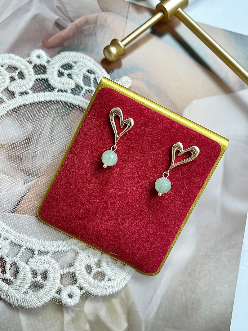 售天然缅甸翡翠-满绿圆玉翡翠14k包金耳环 天然石 定制化 玉 - 耳环/耳夹 - 玉石 金色