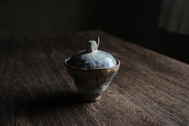 雨后积水倒影天空的云・断木与枝芽・盖碗3 - 碗 - 陶 蓝色