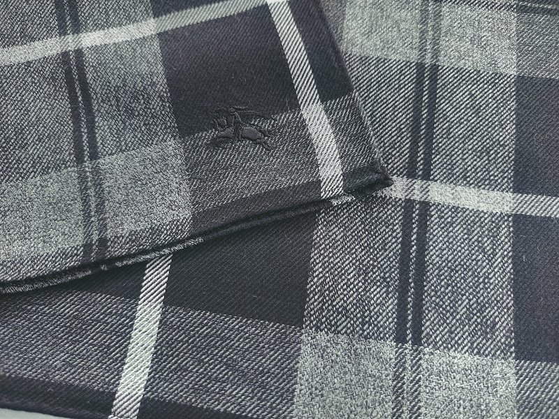 Burberry 复古手帕灰色格子口袋方巾 19 x 19 英寸 - 手帕/方巾 - 棉．麻 灰色