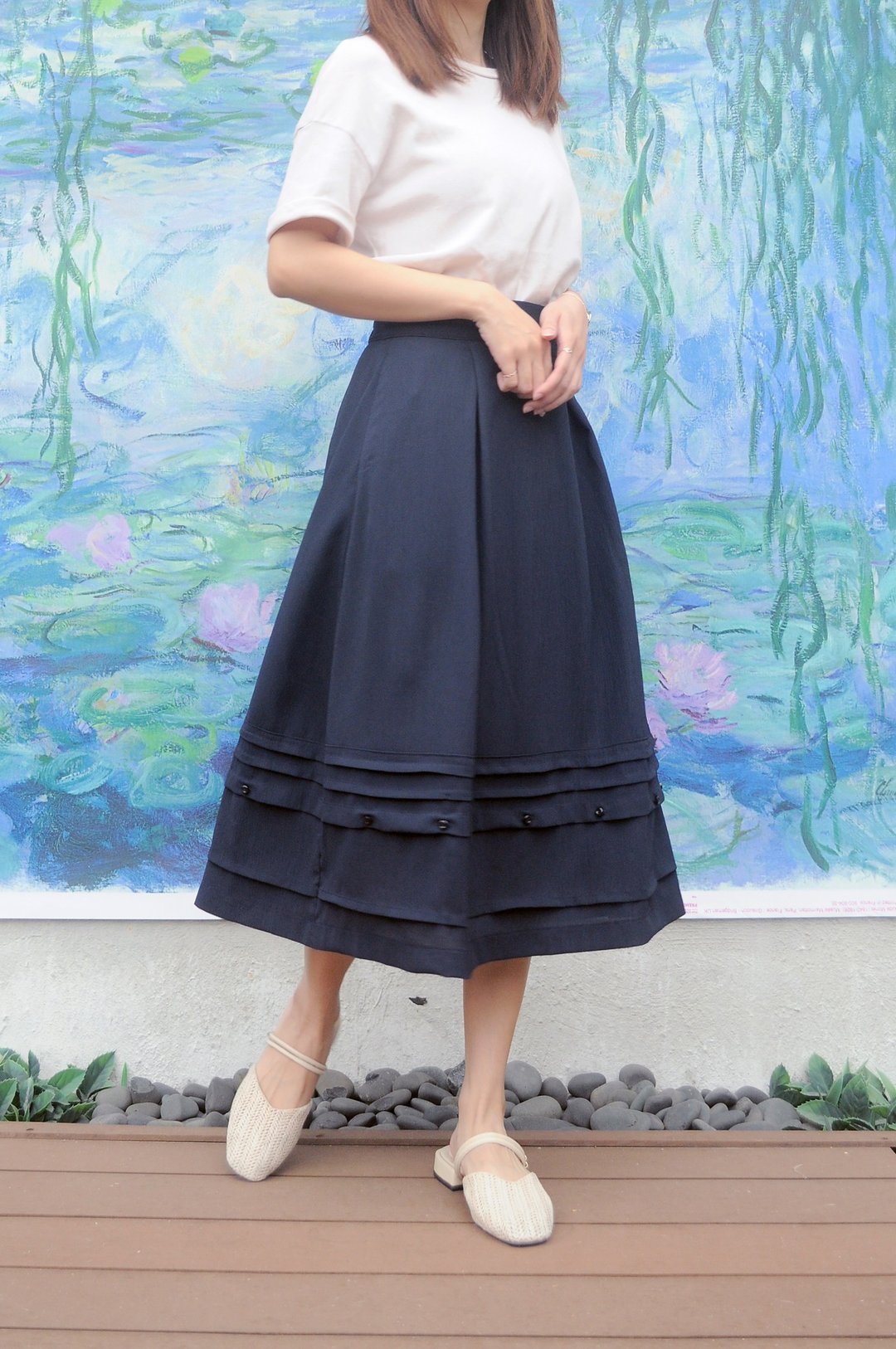 Ingrid Skirt 深蓝色饰钮褶褶半截裙 - 裙子 - 其他人造纤维 