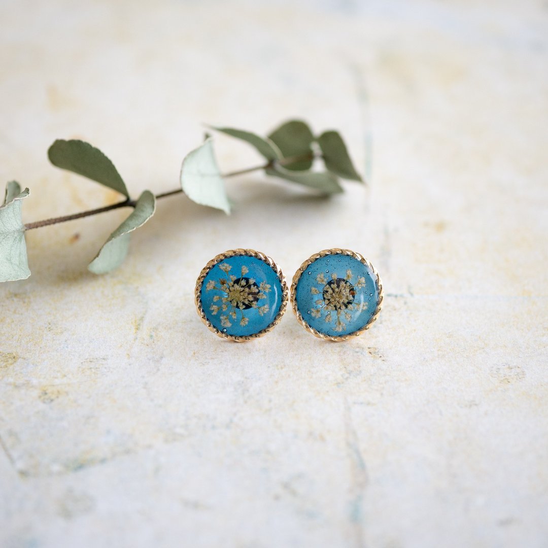 Pinkoi Limited Pressed flower earrings - 耳环/耳夹 - 树脂 蓝色