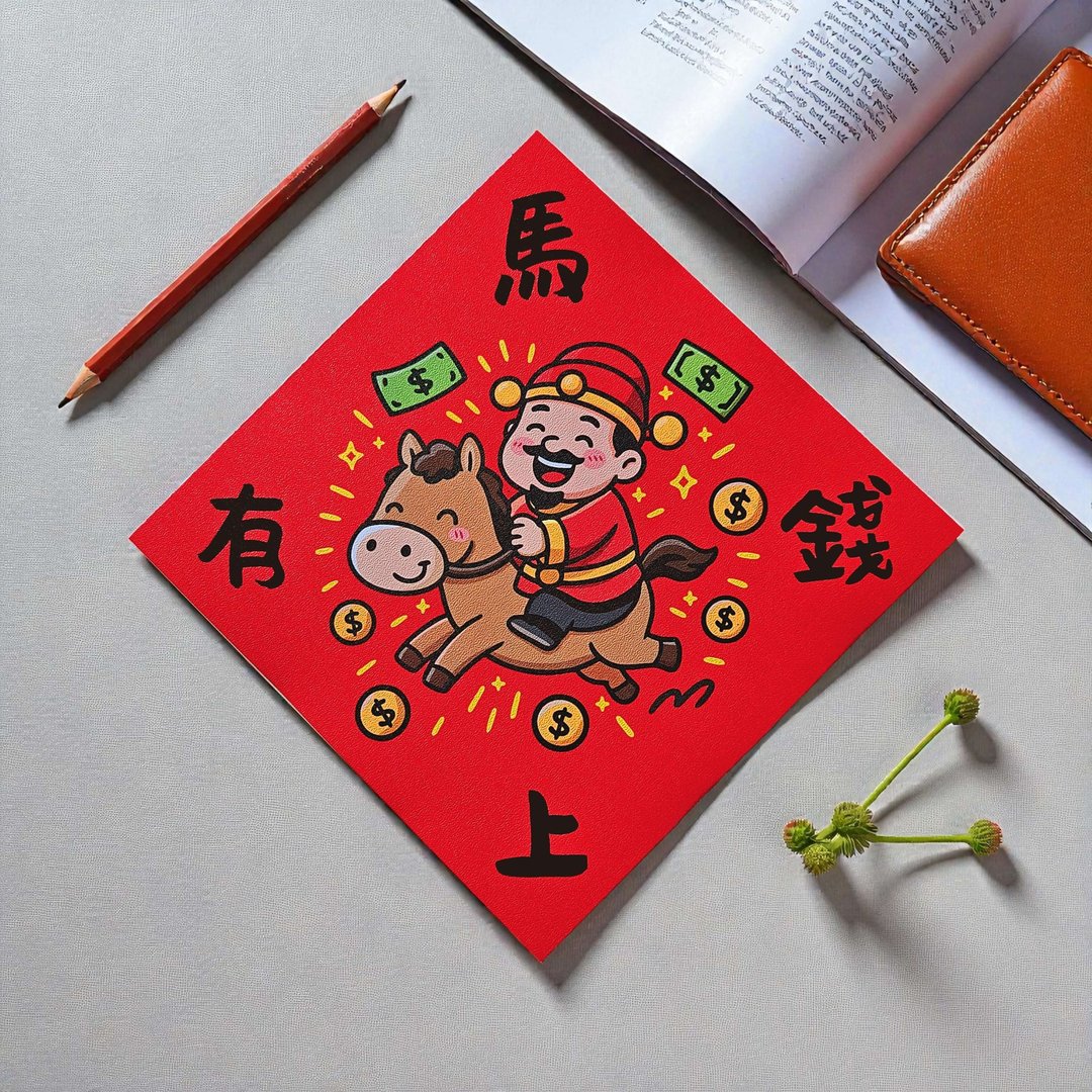 马上有钱 2026 原创插画 马年春联 套装对联 方型 - 红包/春联 - 纸 