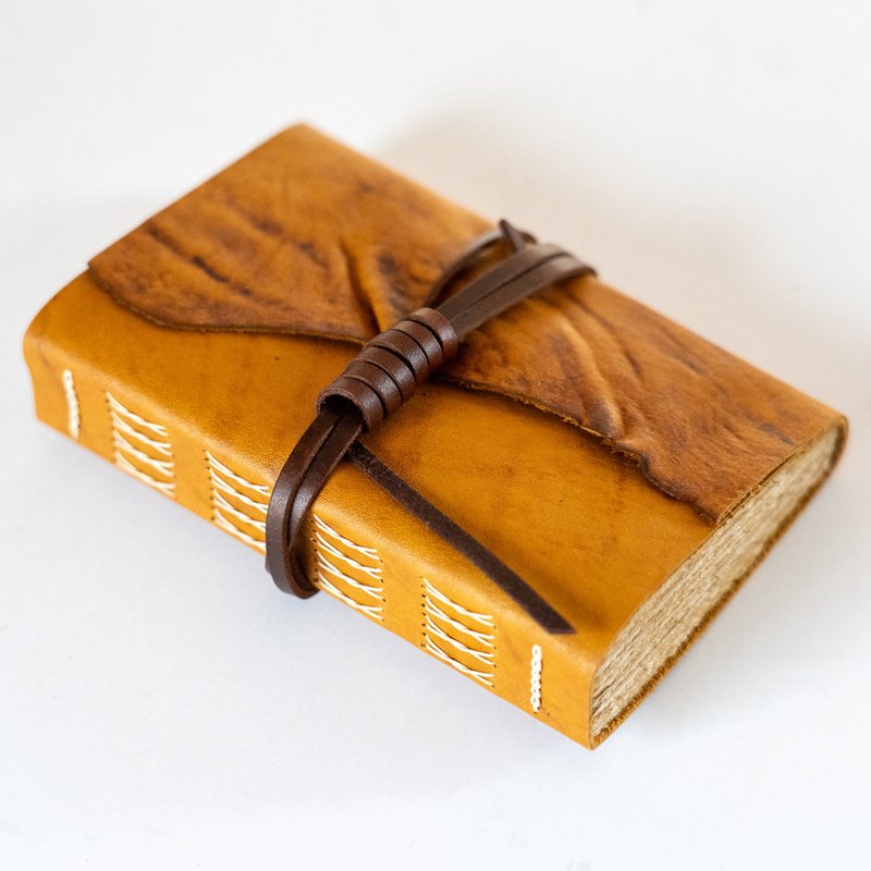 笔记本/手帐 真皮 Leather Journal, Vintage Bookbinding (Natural Edge / Rustic Brown) - 笔记本/手帐 - 真皮 