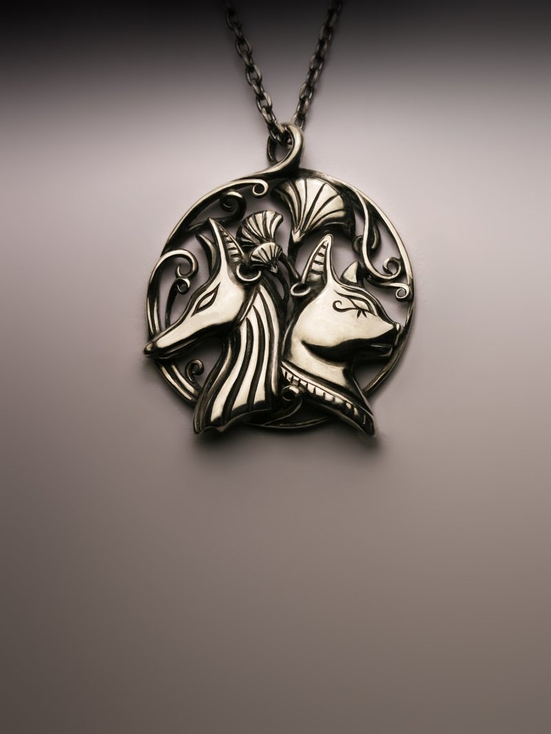 巴斯特与阿努比斯图腾项链 - 项链 - 其他金属 银色