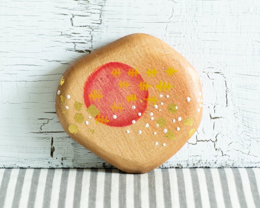 Abstract Hand Painted Wood Pocket Mirror (red) - 彩妆刷具/镜子/梳子 - 木头 红色