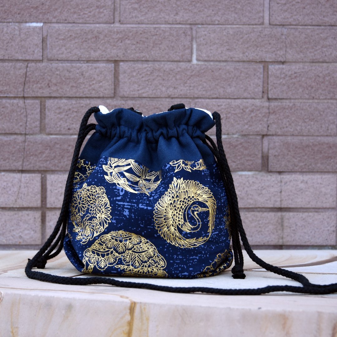 三合一肩背/斜背/手提束口水桶包 ~ 和风图案(A93) RS - 侧背包/斜挎包 - 棉 蓝色