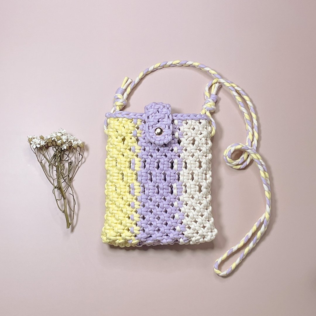 独家设计 Macrame 三色编织小包 背带可调整-紫色 - 侧背包/斜挎包 - 棉 