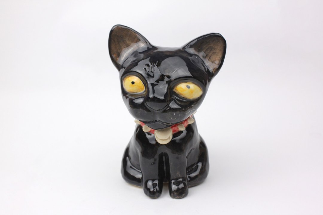 Nice Little Clay 立体手工摆饰 铆钉项圈黑猫 0501-08 - 摆饰 - 陶 黑色