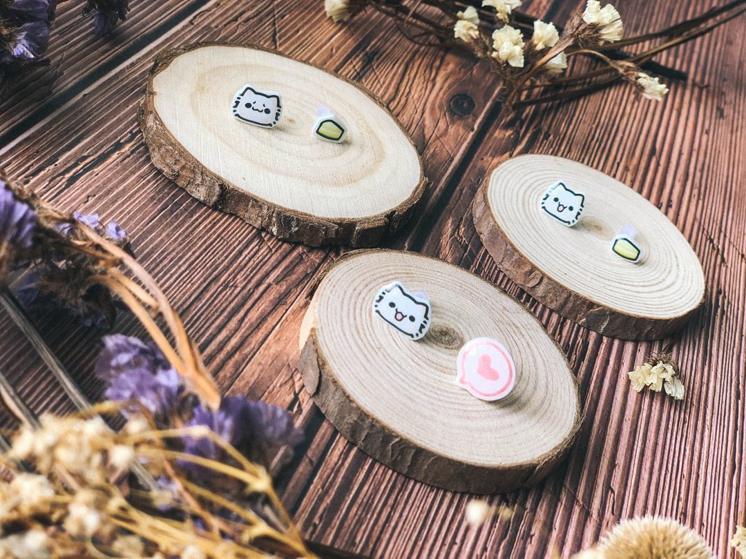 坏喵与毛喵 - 大头配件组合耳针系列 - 耳环/耳夹 - 其他材质 多色