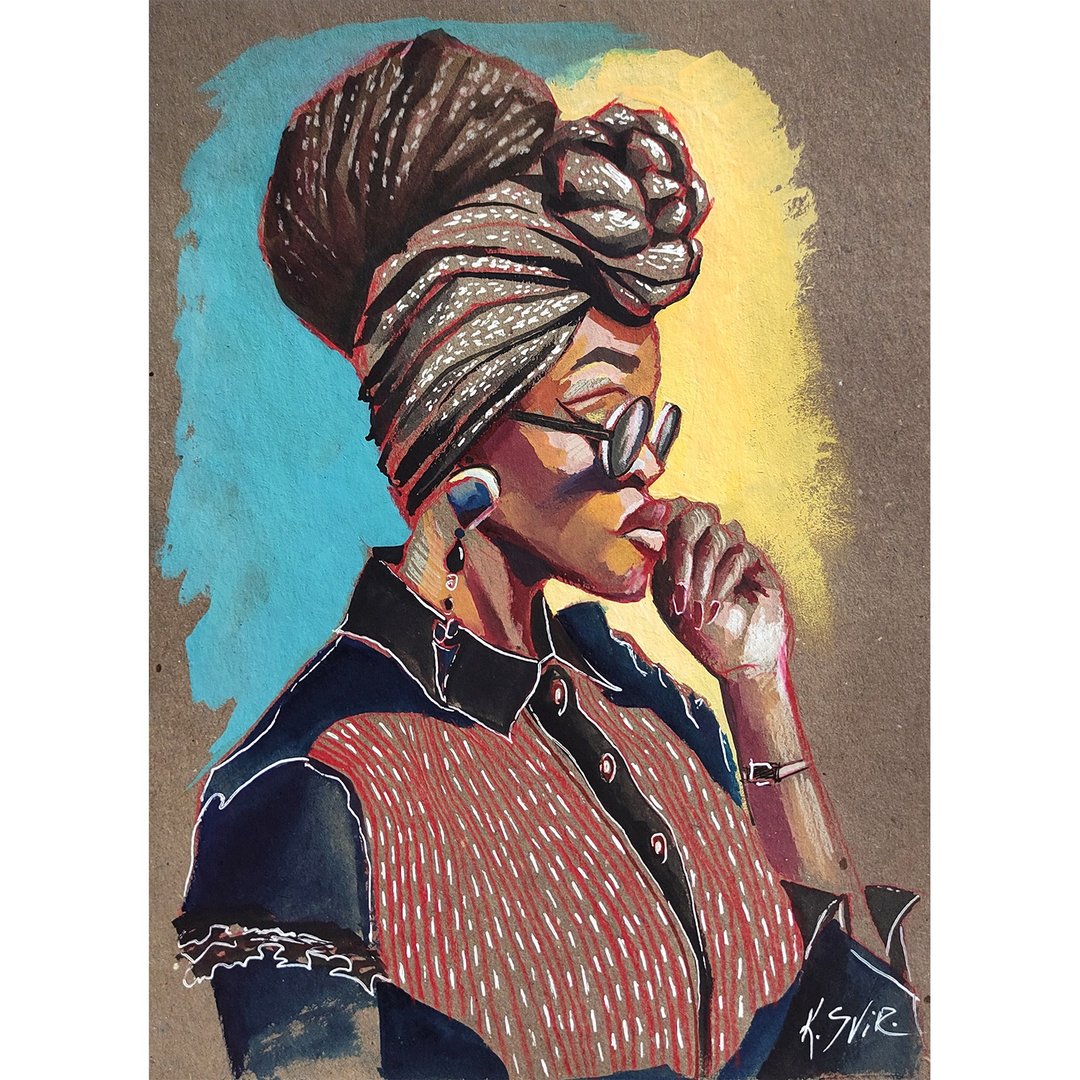 African Queen Painting Black Woman Original Art African American Girl Portrait - 海报/装饰画/版画 - 纸 多色