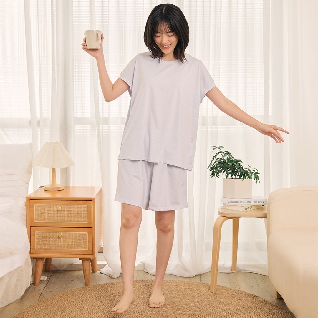 舒适纯棉基本款连袖睡衣套装-共3色 - 居家服/睡衣 - 棉 多色