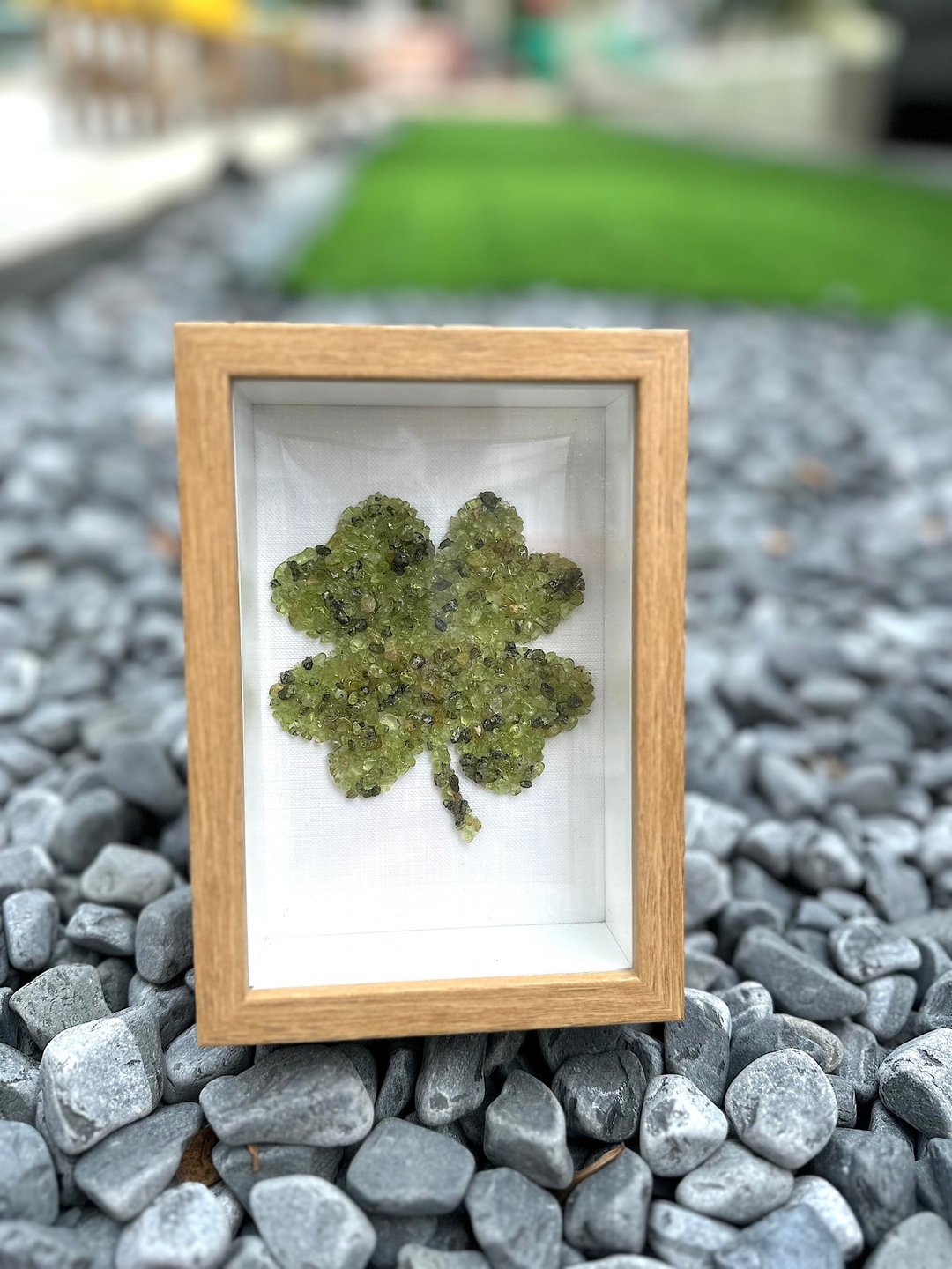橄榄石/四叶草/水晶画/天然水晶/装饰画/能量水晶阵/幸运石 - 画框/相框 - 水晶 绿色